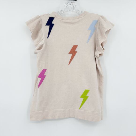 THML Lightning Bolt Flutter Sleeve Knit Sweater Top Beige Multicolor Womens XS - Picture 9 of 12